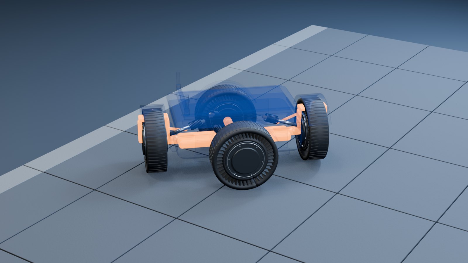 3D-røntgen af Capra Robotics' patenterede hjulramme under 360°-drej